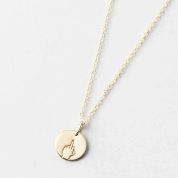 "Nope" Sign Language Gold Charm Disc Necklace - Picture 3 of 10